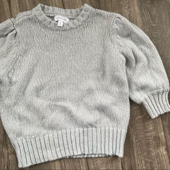 Popsugar Puff Sleeve Sweater Knit Crewneck Sparkly Blue - Picture 2 of 8